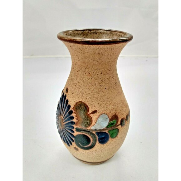 Vintage MEXICAN Tonala CLAY VASE Hand Painted 5 3/4 x 3 1/4" - Picture 2 of 10